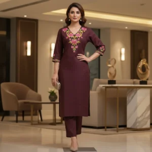 Signature Embroidered Cotton Co-Ord Set (Effortless Elegance Fit)