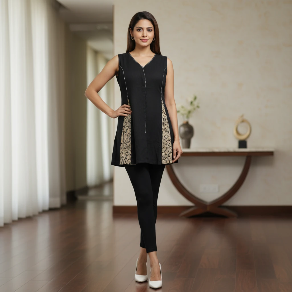 black-panel-cotton-kurti