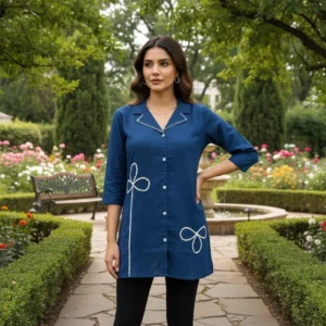 Blue Button Cotton Kurti