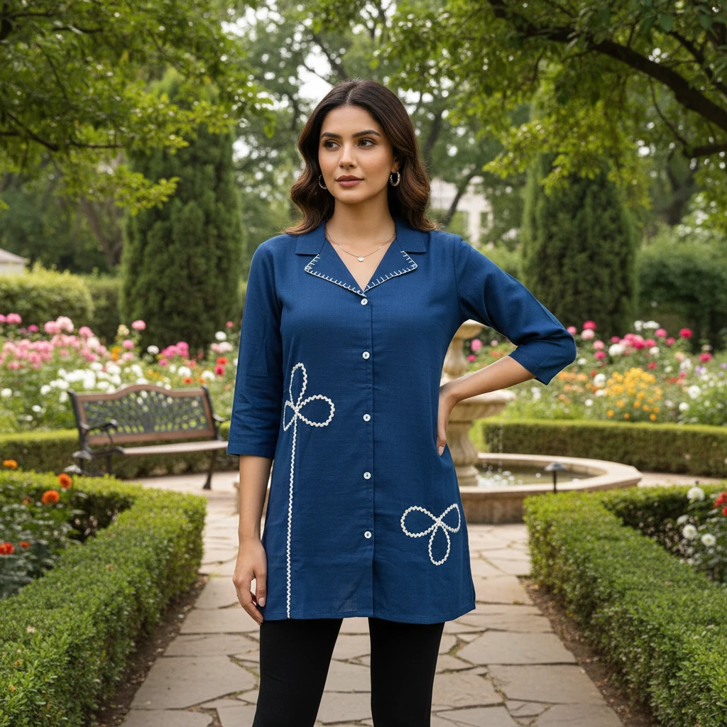 blue-button-cotton-kurti