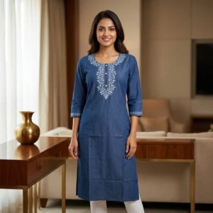 Embroidered Denim Kurti