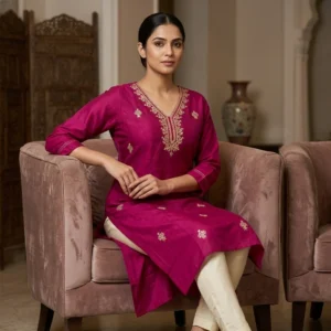 Premium Cotton Silk Embroidered Kurti for Women | Elegant Festive & Office Wear