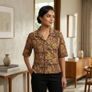 Women's Premium Cotton Printed Shirt | Smart Casual Office Wear Shirt | Elegant Half Sleeve Cotton Top